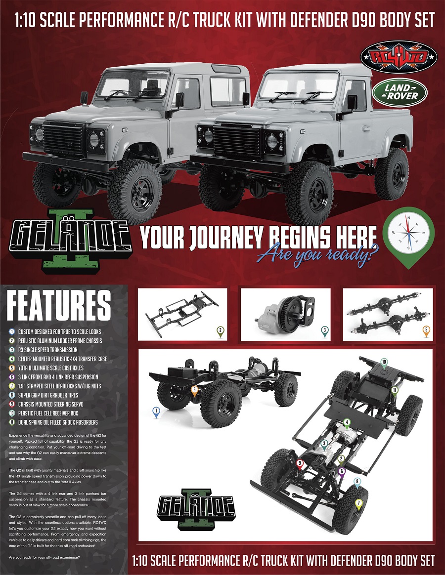 RC4WD Gelande II Truck Kit with 2015 Land Rover Defender D90 Body Set